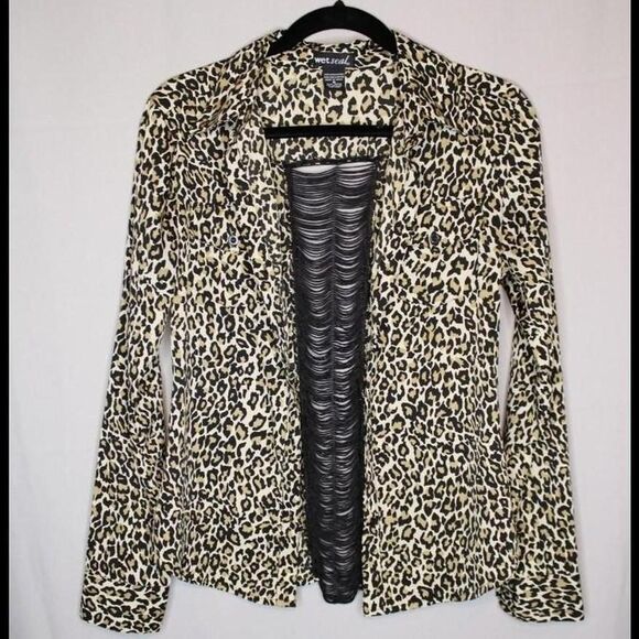 Wet Seal Leopard Print Button Up with Back Fringe Details - Picture 1 of 8